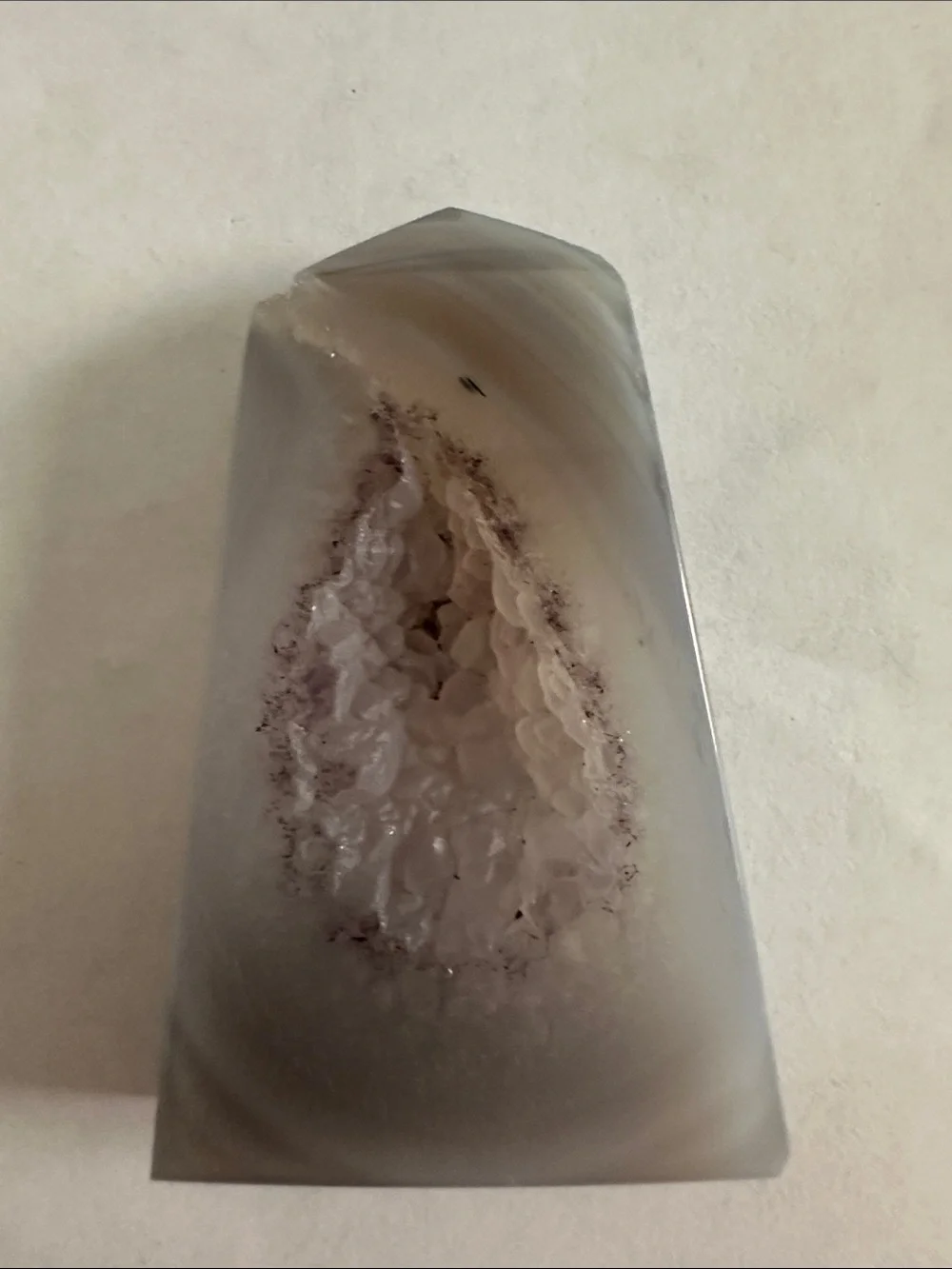 Natural Gray Agate Geode With Druzy Accent